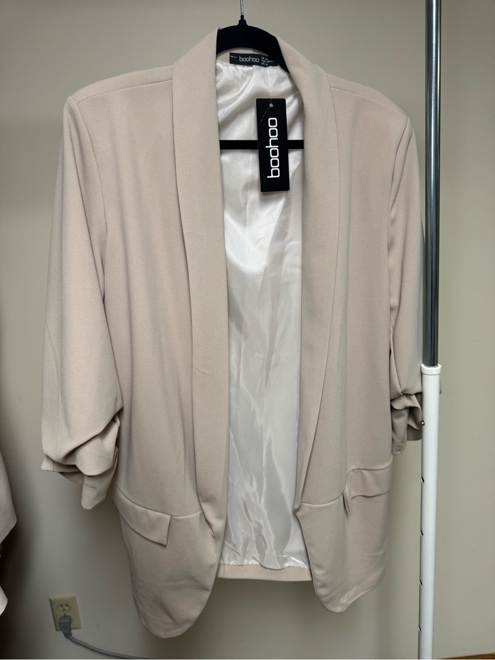 Boohoo Women's Light Cream Open-Front Blazer Jacket